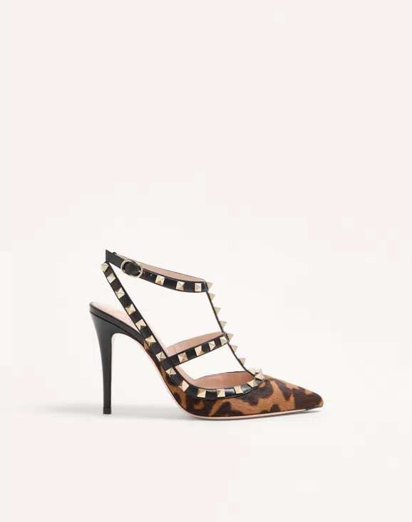 Valentino Rockstud Pumps With Straps In Pony-Effect Calfskin 100Mm - Image 1